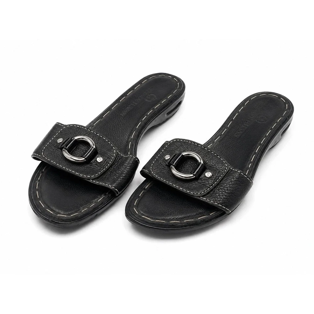 Cole Haan Black Leather Comfort Slip On Slides Sandals Women's Size 9.5